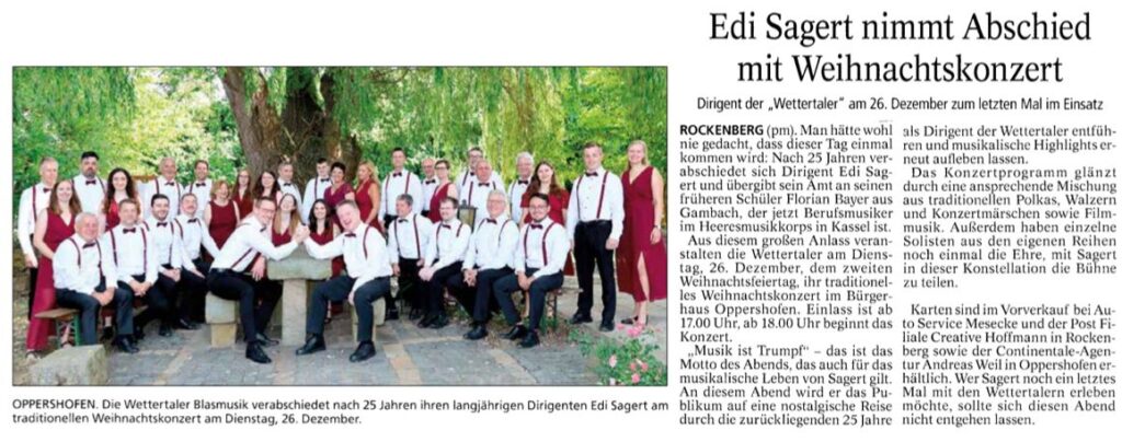 Edi Sagert nimm Abschied mit Weihnachtskonzert