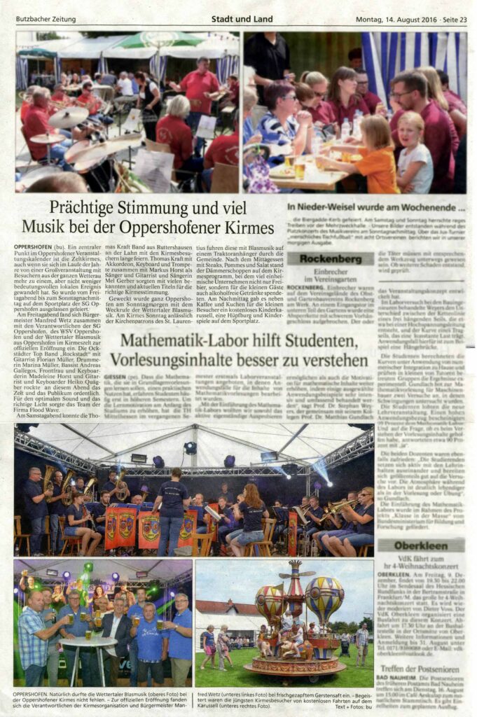 Butzbacher Zeitung – Prächtige Stimmung und viel Musik auf der Oppershofener Kirmes
