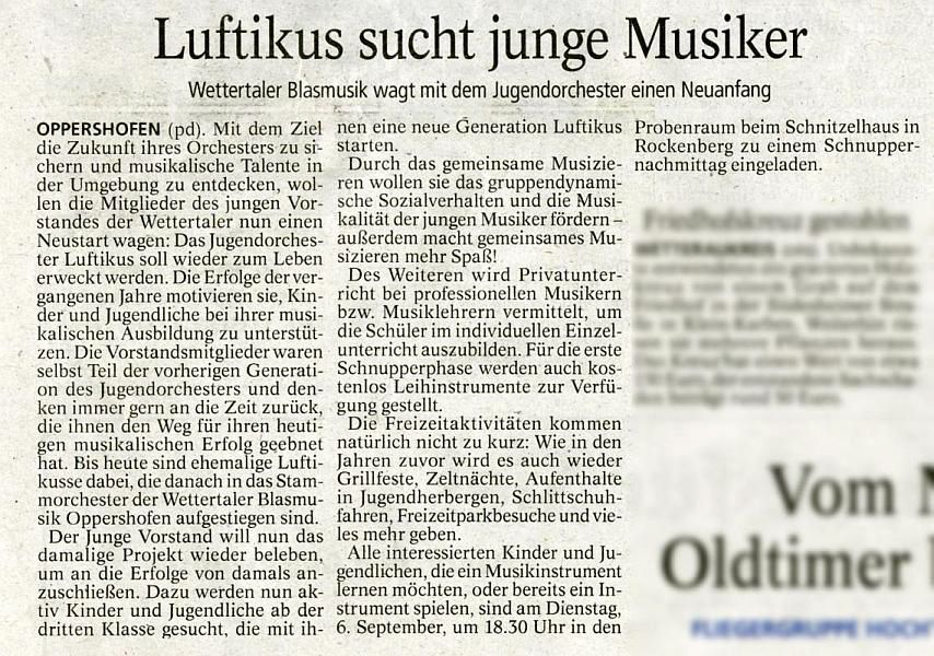 Luftikus sucht junge Musiker